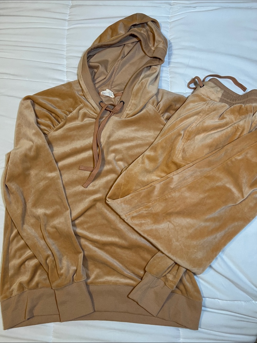 Men's Plush Velour Hoodie & Jogger Set - Tan